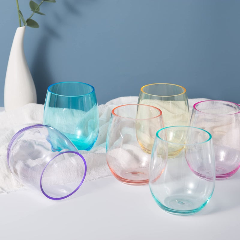 KX-WARE Unbreakable 18-ounce Acrylic Stemless Wine Glasses, Set of 4 Multicolor - Image 3